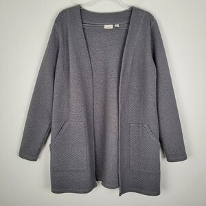 L.L. Bean Size L Quilted Open Front Cardigan Long Line Pockets Gray